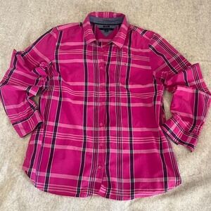 Tommy Hilfiger Bright Pink Plaid Cotton Button Up Women's XL
